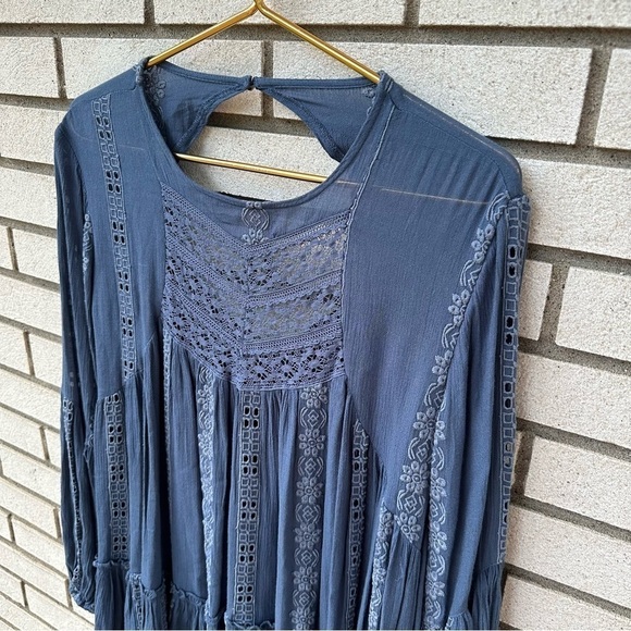 Free People Kiss Kiss Lace Insert Tunic Blue - Picture 5 of 15